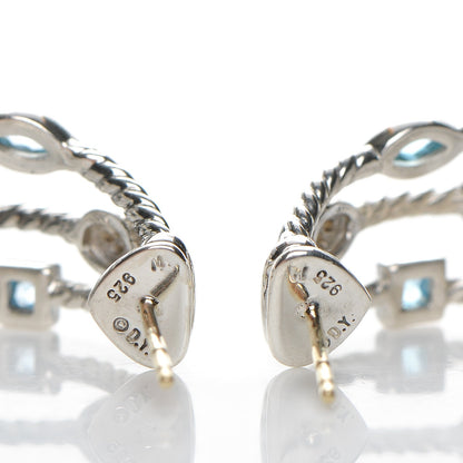 David Yurman Sterling Silver Diamond Blue Topaz Confetti 3 Row Earrings 3 of 4