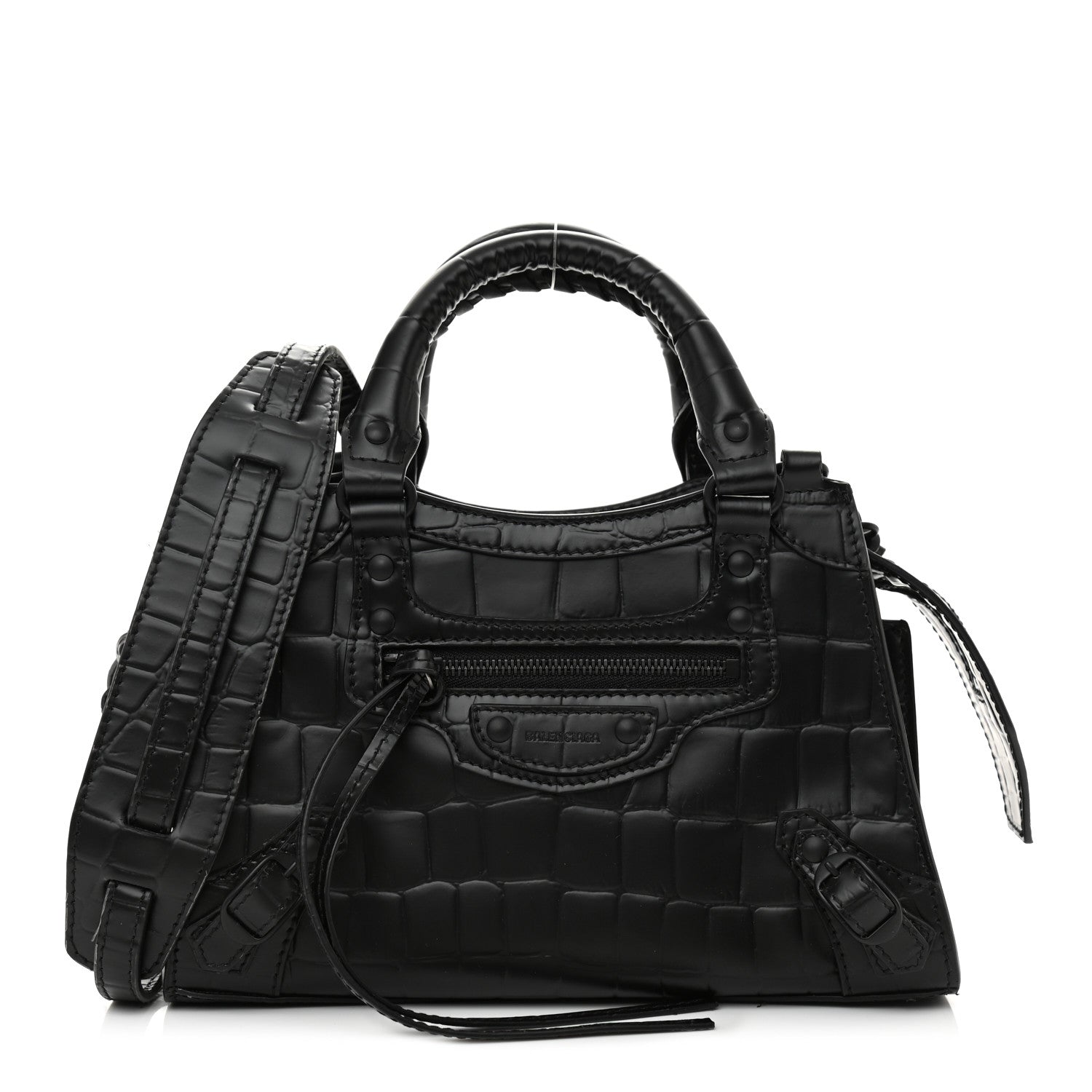 Balenciaga Semi Shiny Calfskin Crocodile Embossed Neo Classic Black Hardware Mini City Black 1 of 13