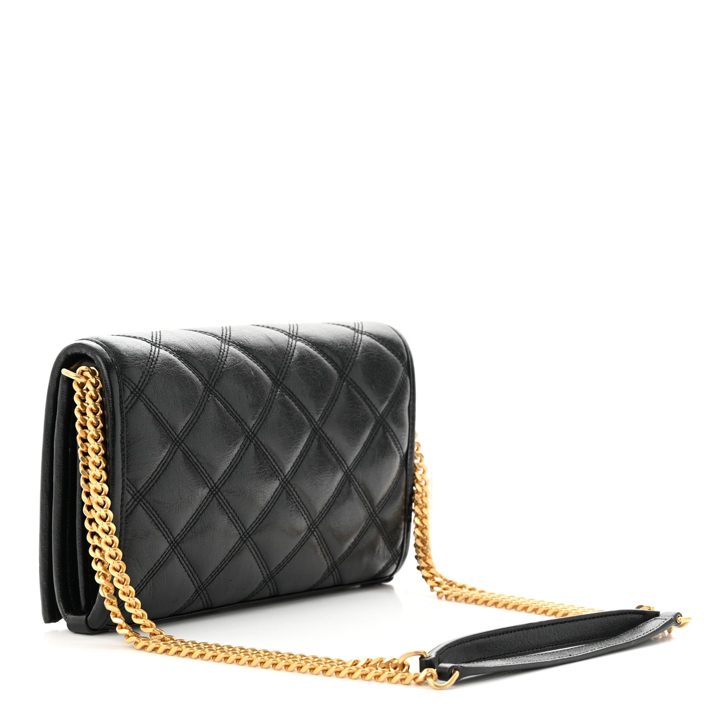 Lambskin Diamond Quilted Becky Chain Wallet Black