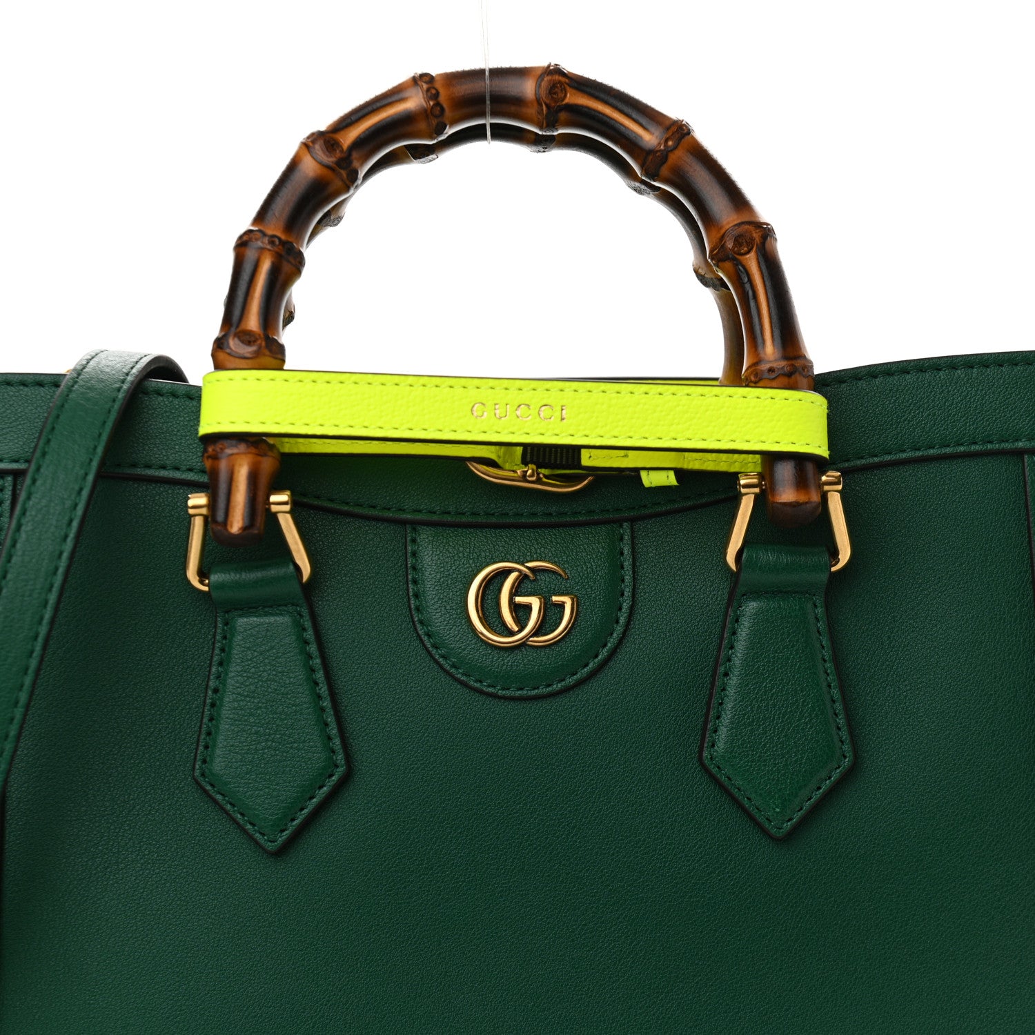 Gucci Wonka Grain Calfskin Small Diana Tote Bag Green Yellow Fluo 8 of 11