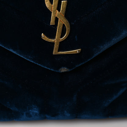 Saint Laurent Velvet Y Quilted Monogram Small Loulou Chain Satchel Dark Ottanio 9 of 10