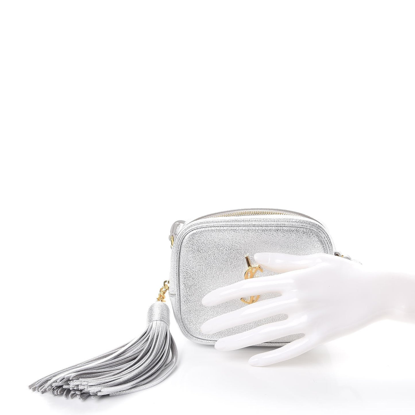 Metallic Calfskin Monogram Blogger Bag Argento Nero