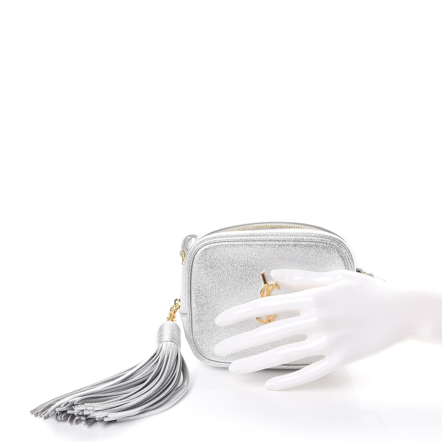 Saint Laurent Metallic Calfskin Monogram Blogger Bag Argento Nero 3 of 9