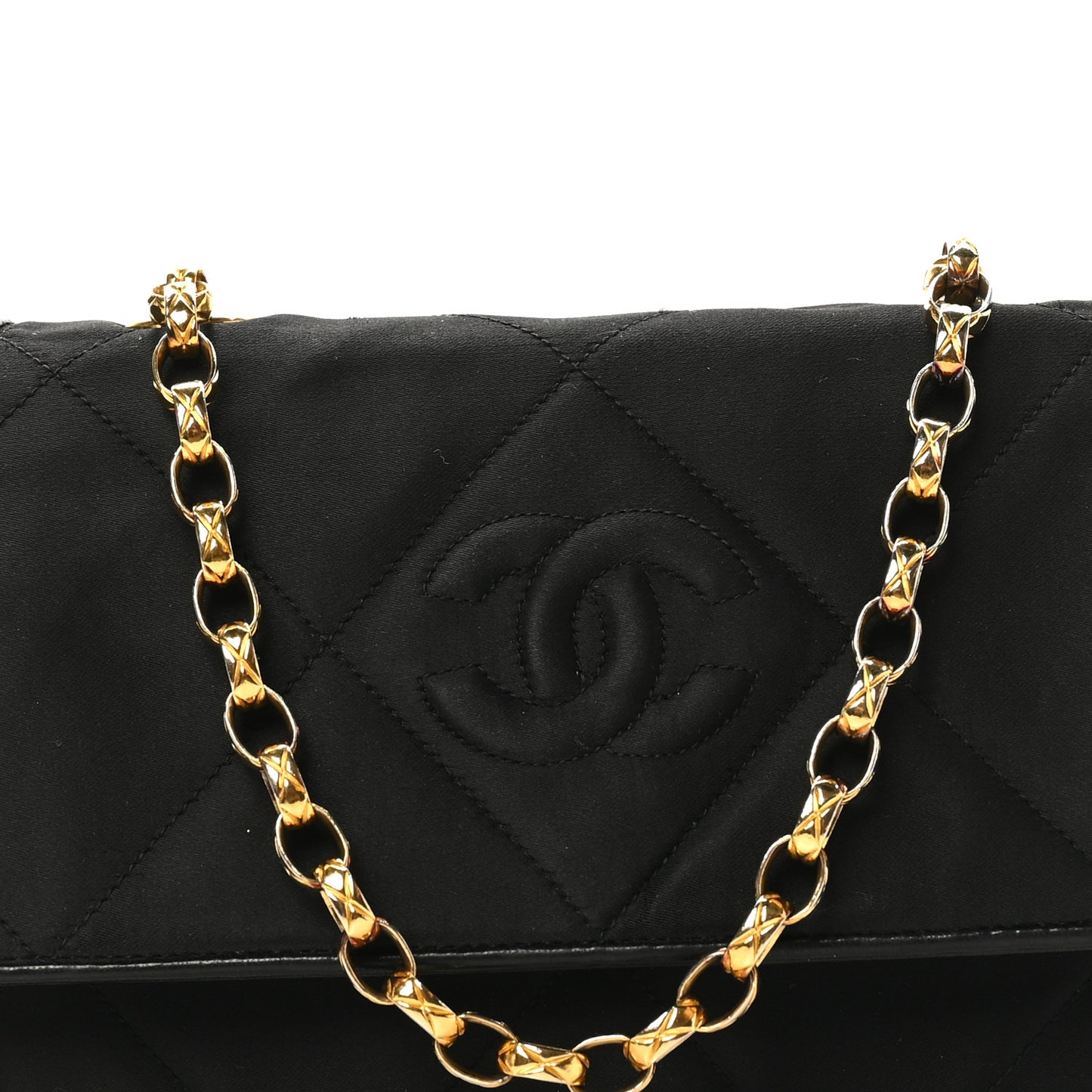 Satin Diamond Quilted Tassel CC Small Flap Bag Black