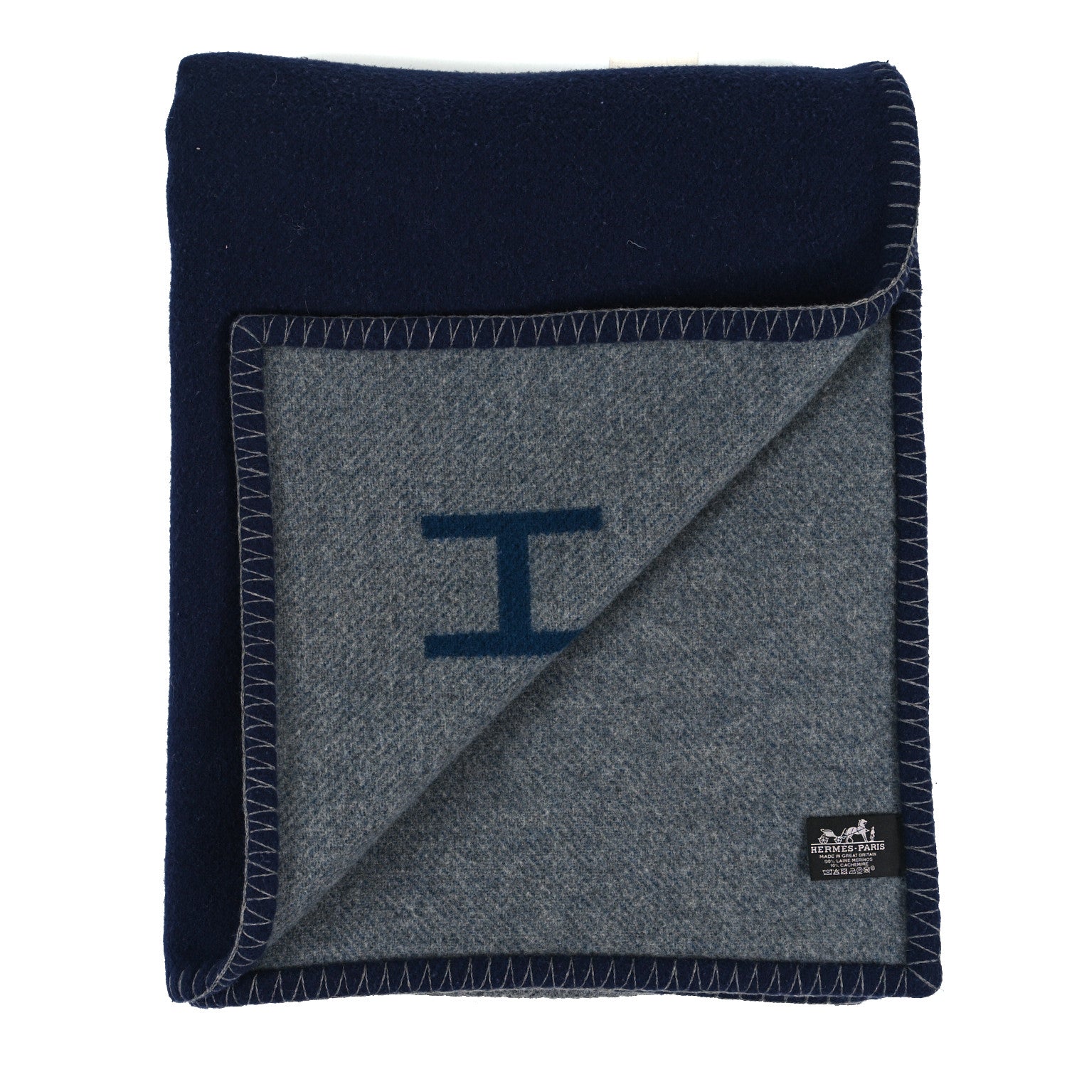 Hermes Wool Cashmere H Casaque Blanket Marine Acier 2 of 4