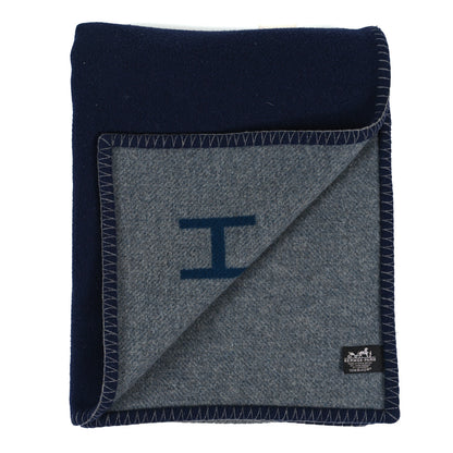 Hermes Wool Cashmere H Casaque Blanket Marine Acier 2 of 4