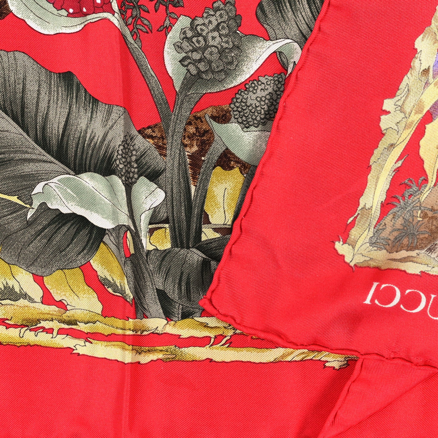 Silk Panther Print Square Scarf Red