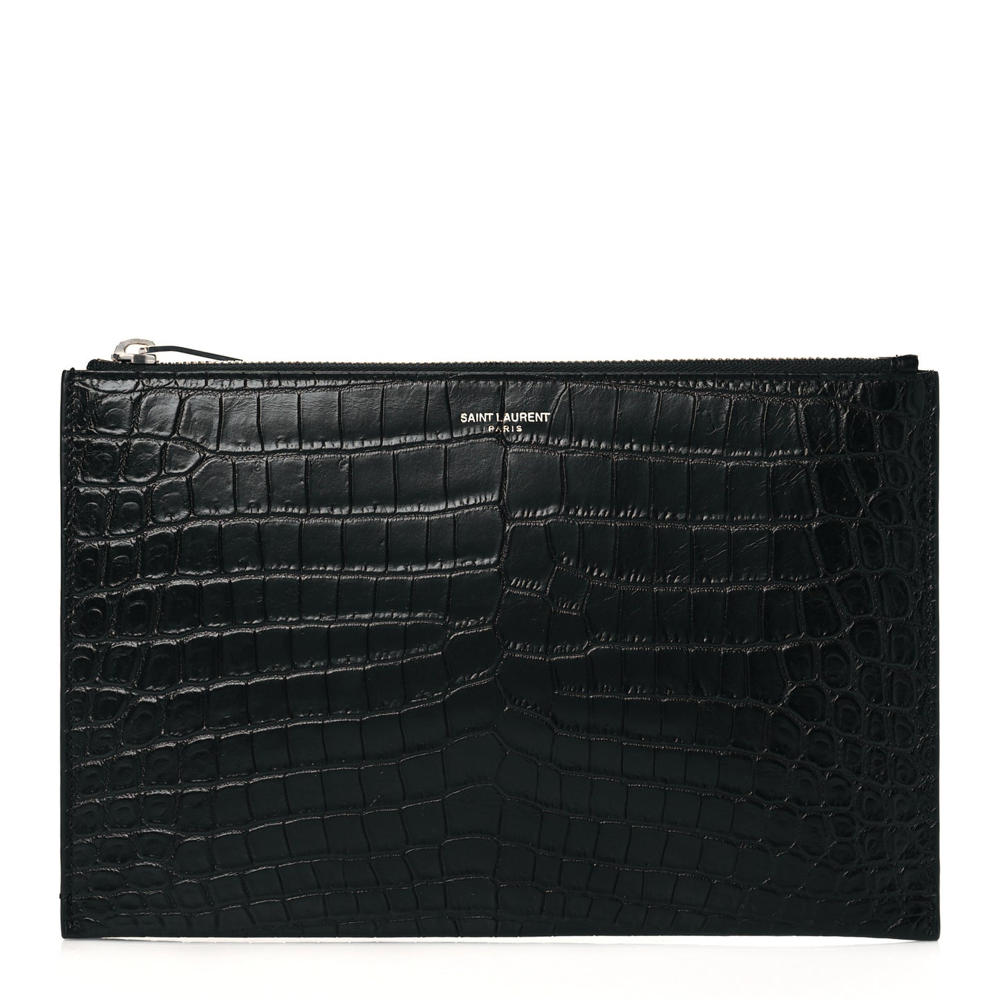 Calfskin Crocodile Embossed Zip Mini Tablet Sleeve Black