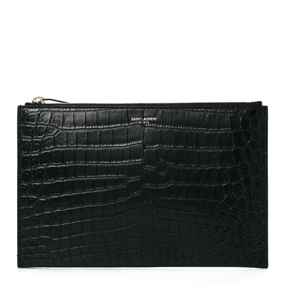 Saint Laurent Calfskin Crocodile Embossed Zip Mini Tablet Sleeve Black 1 of 10