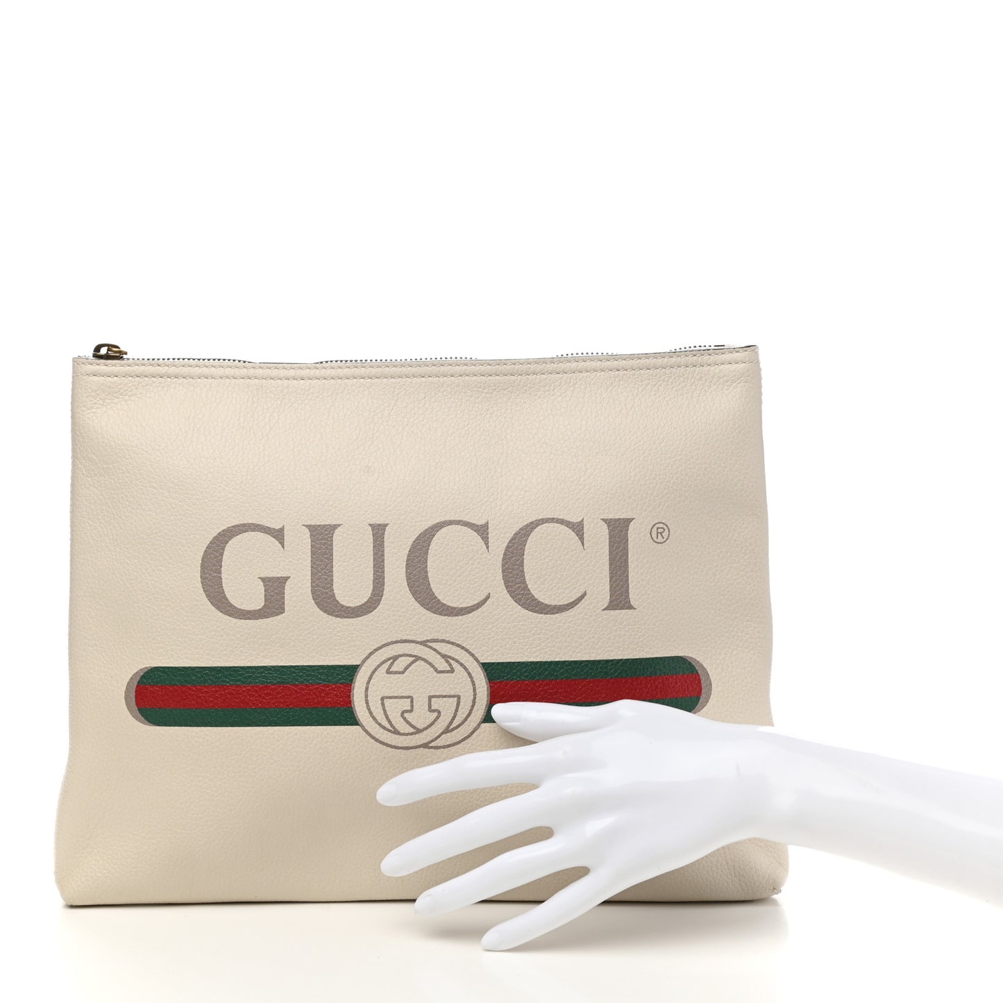Pebbled Calfskin Medium Logo Portfolio Clutch White