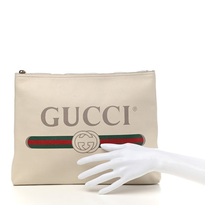 Gucci Pebbled Calfskin Medium Logo Portfolio Clutch White 2 of 7