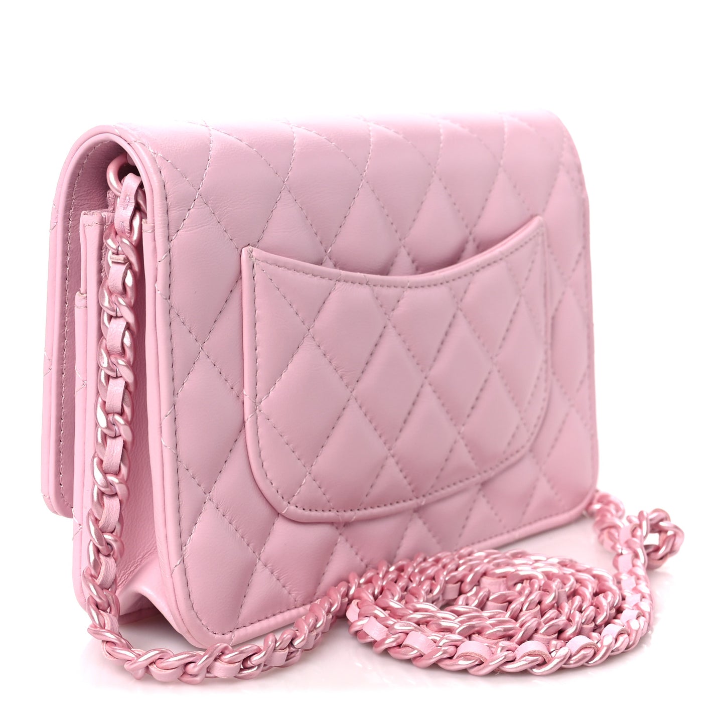Calfskin Quilted Pearly CC Wallet On Chain WOC Pink