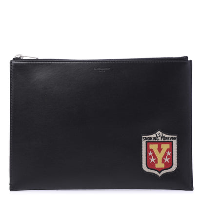 Saint Laurent Calfskin Embroidered iPad Pouch Black 1 of 10