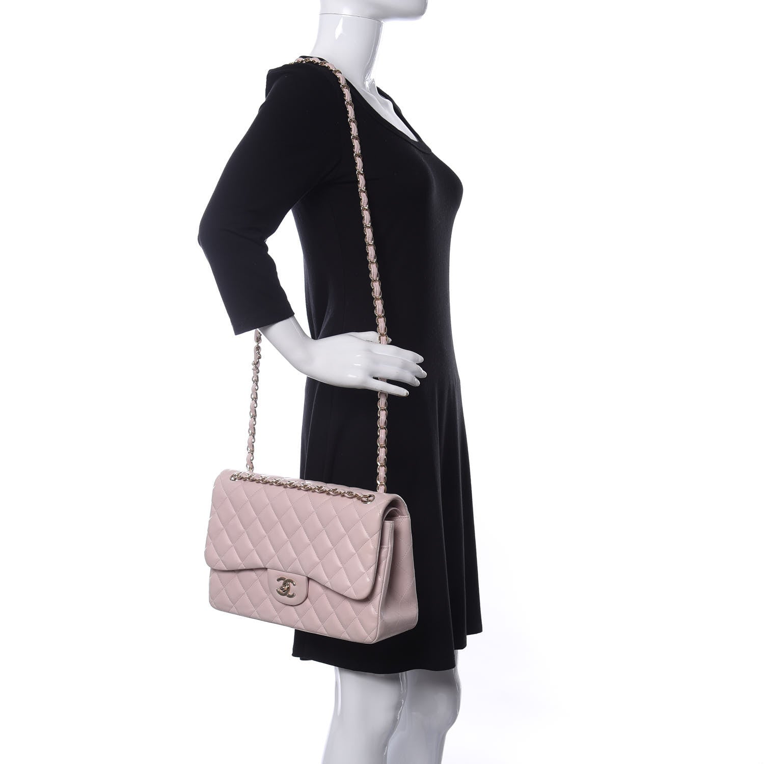 Chanel Lambskin Quilted Jumbo Double Flap Light Pink 2 of 14