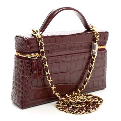 Chanel Calfskin Crocodile Embossed Crococo Exoticoco Vanity With Chain  Dark Burgundy 3 of 11