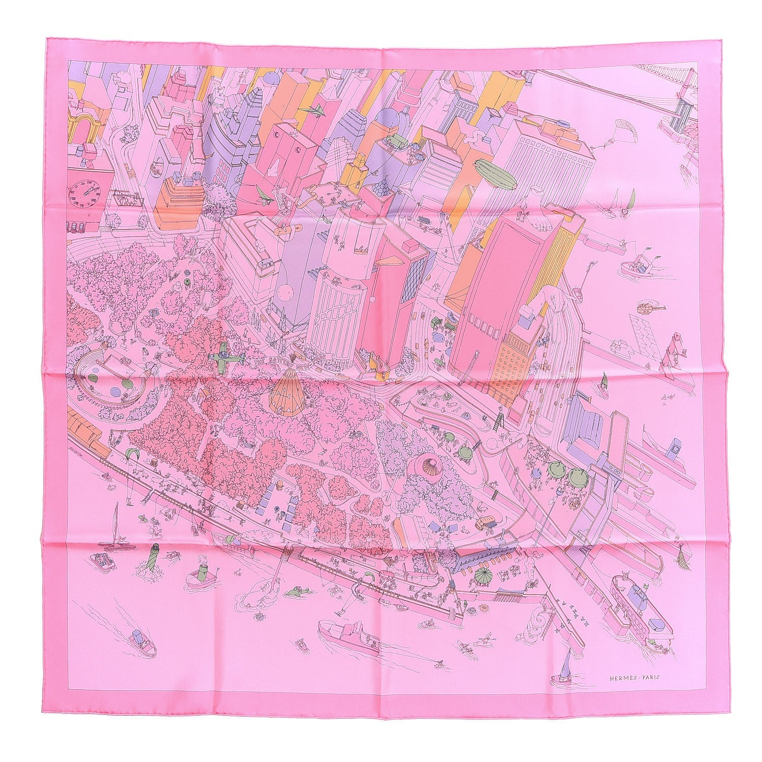 Hermes Silk The Battery New York Scarf 90 Rose Malabar Jaune 1 of 7