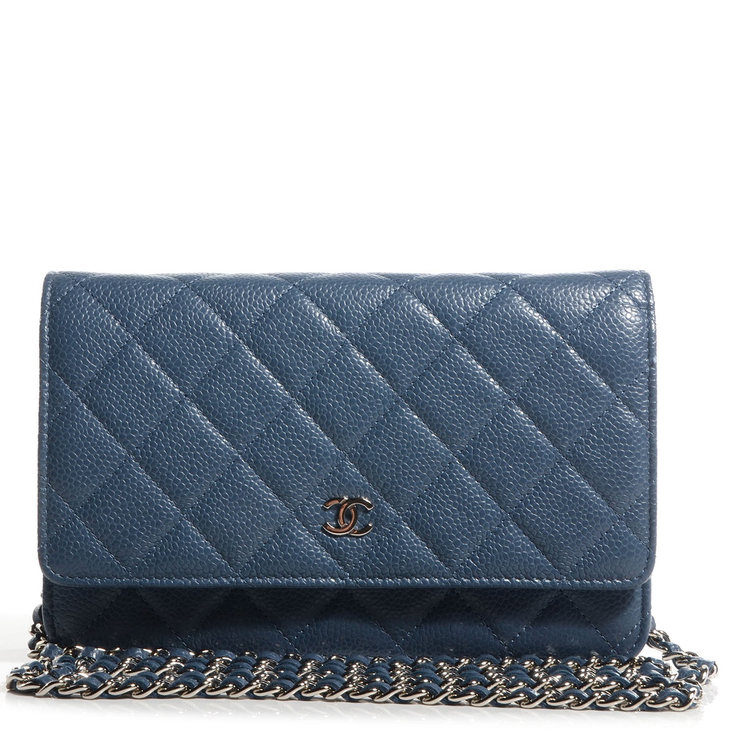 Caviar Quilted Wallet on Chain WOC Blue