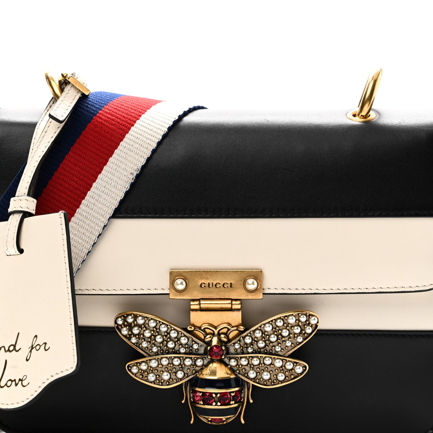 Gucci Calfskin Sylvie Web Queen Margaret Shoulder Bag Mystic White Black 8 of 10