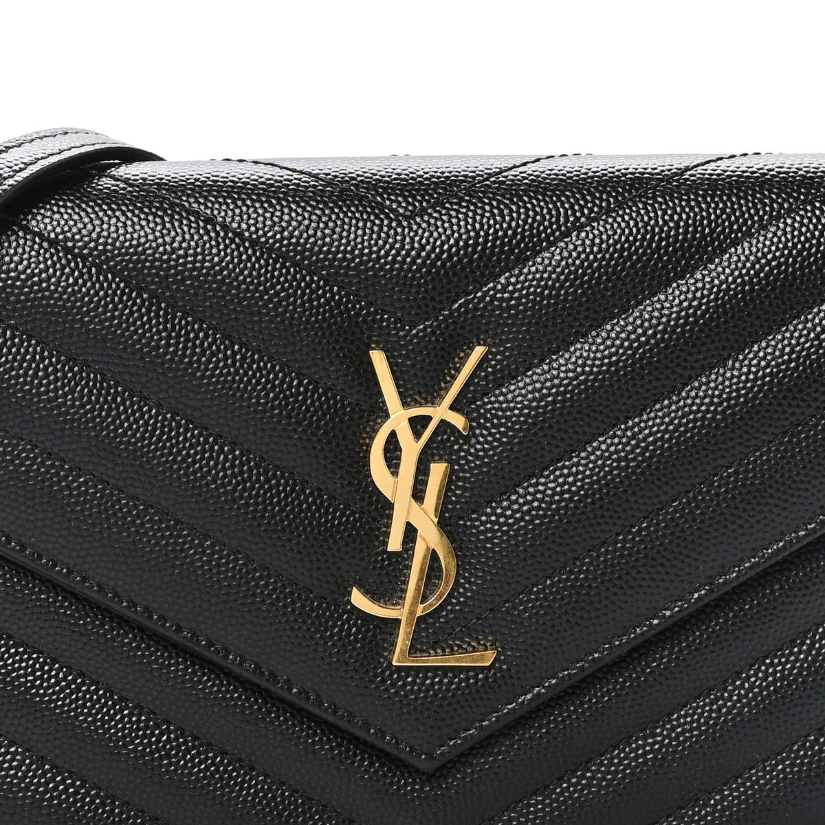 Grain De Poudre Matelasse Chevron Monogram Envelope Chain Wallet Black