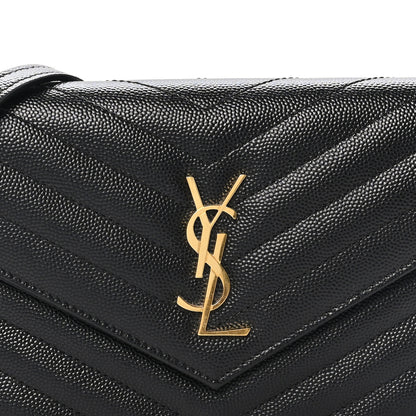 Saint Laurent Grain De Poudre Matelasse Chevron Monogram Envelope Chain Wallet Black 7 of 10