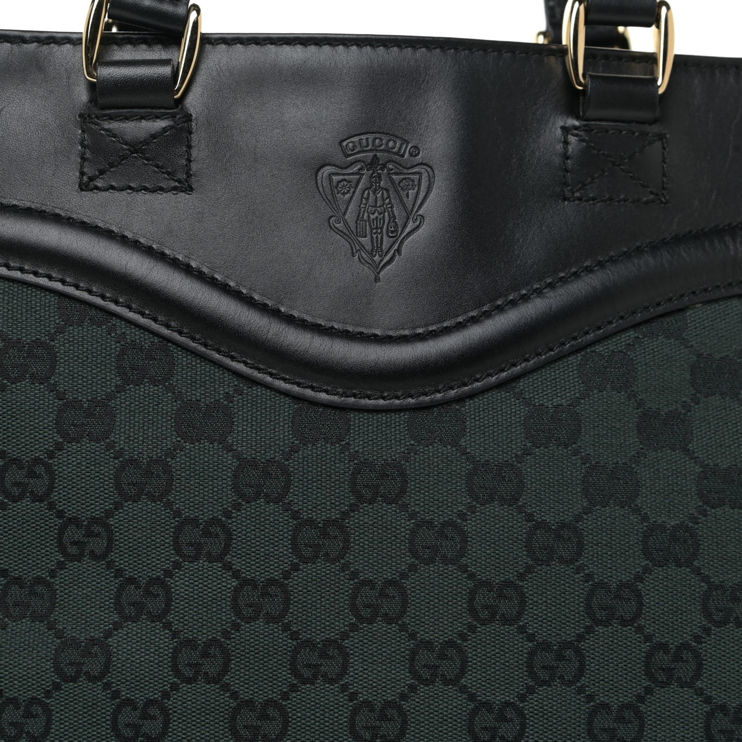 Gucci Monogram Crest Tote Green Black 7 of 18