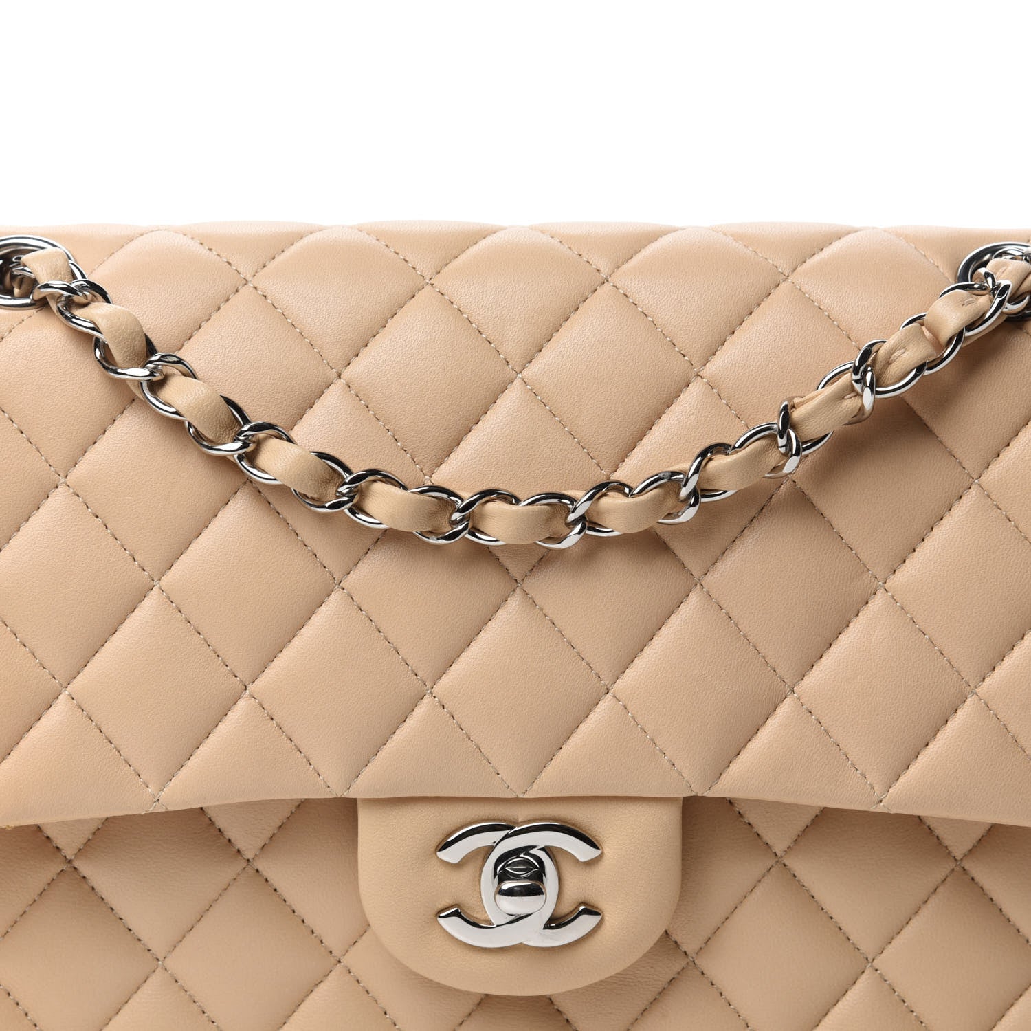 Chanel Lambskin Quilted Medium Double Flap Beige 12 of 12