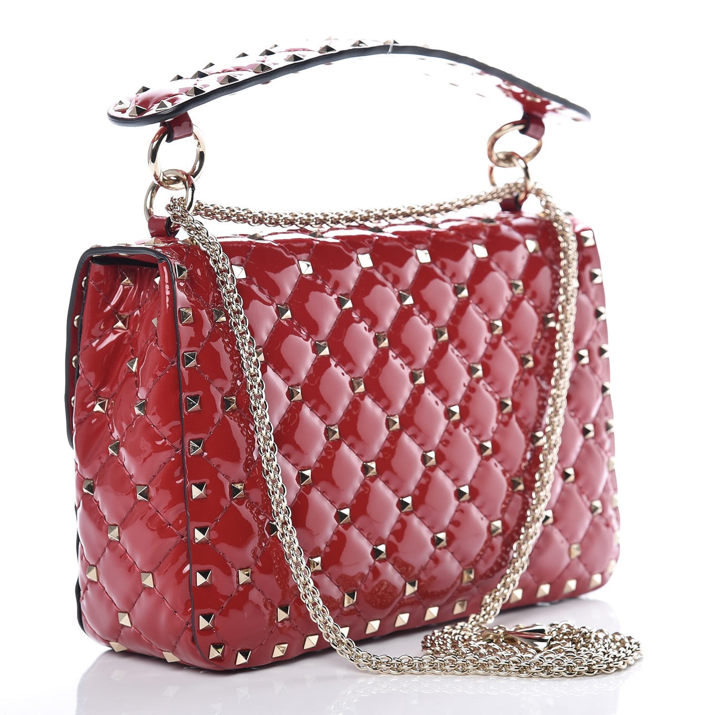 Patent Medium Rockstud Spike Shoulder Bag Rosso Valentino