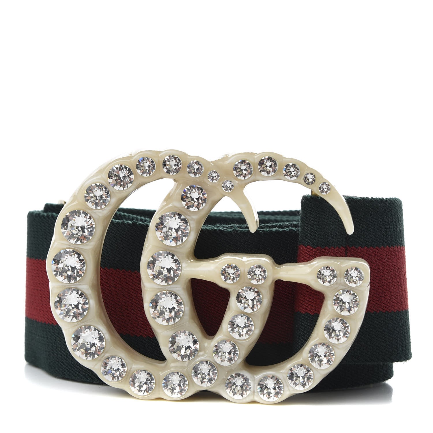 Gucci Elastic Web Crystal Embellished Plexiglass GG Marmont Belt 75 30 Red Green 1 of 5