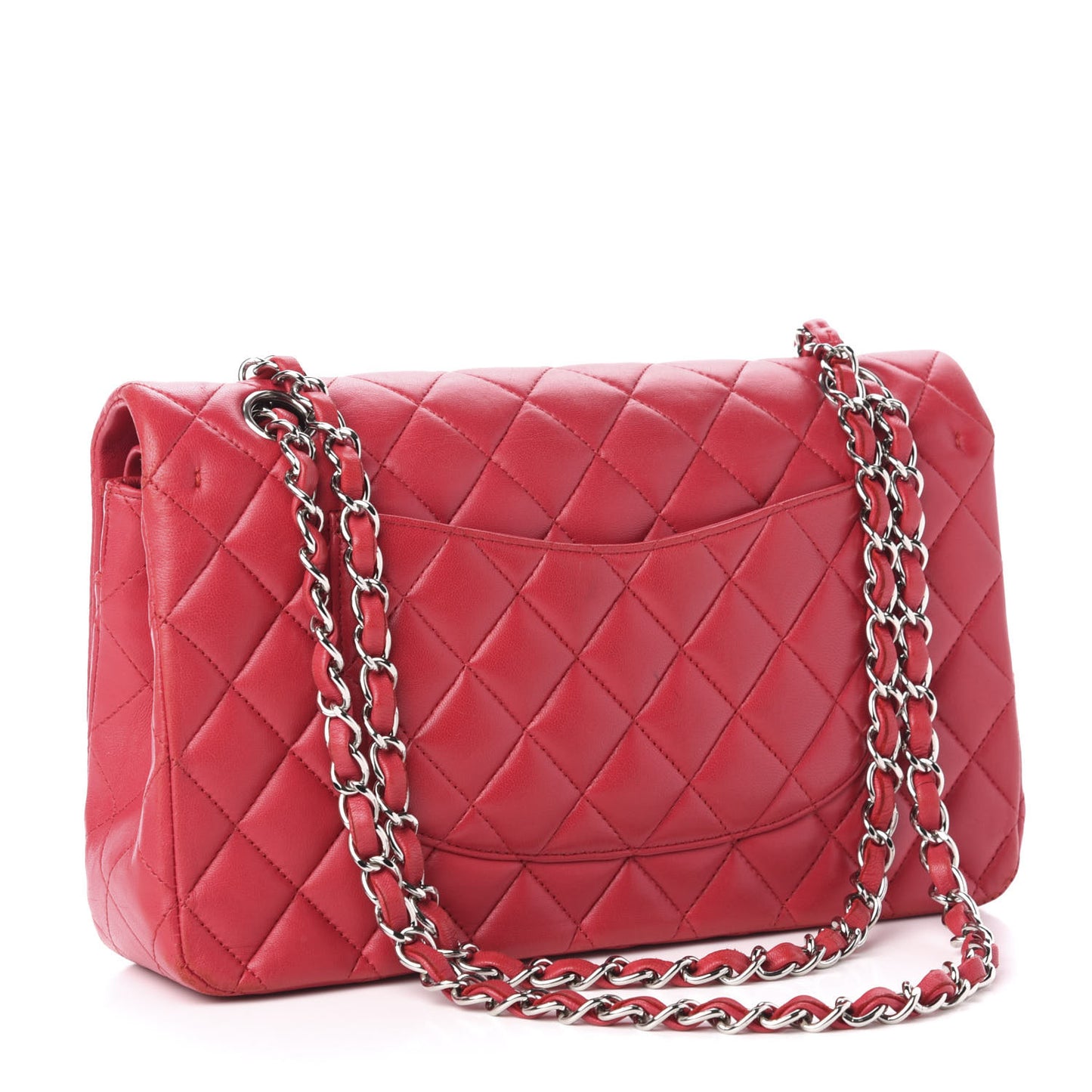 Lambskin Quilted Medium Double Flap Red