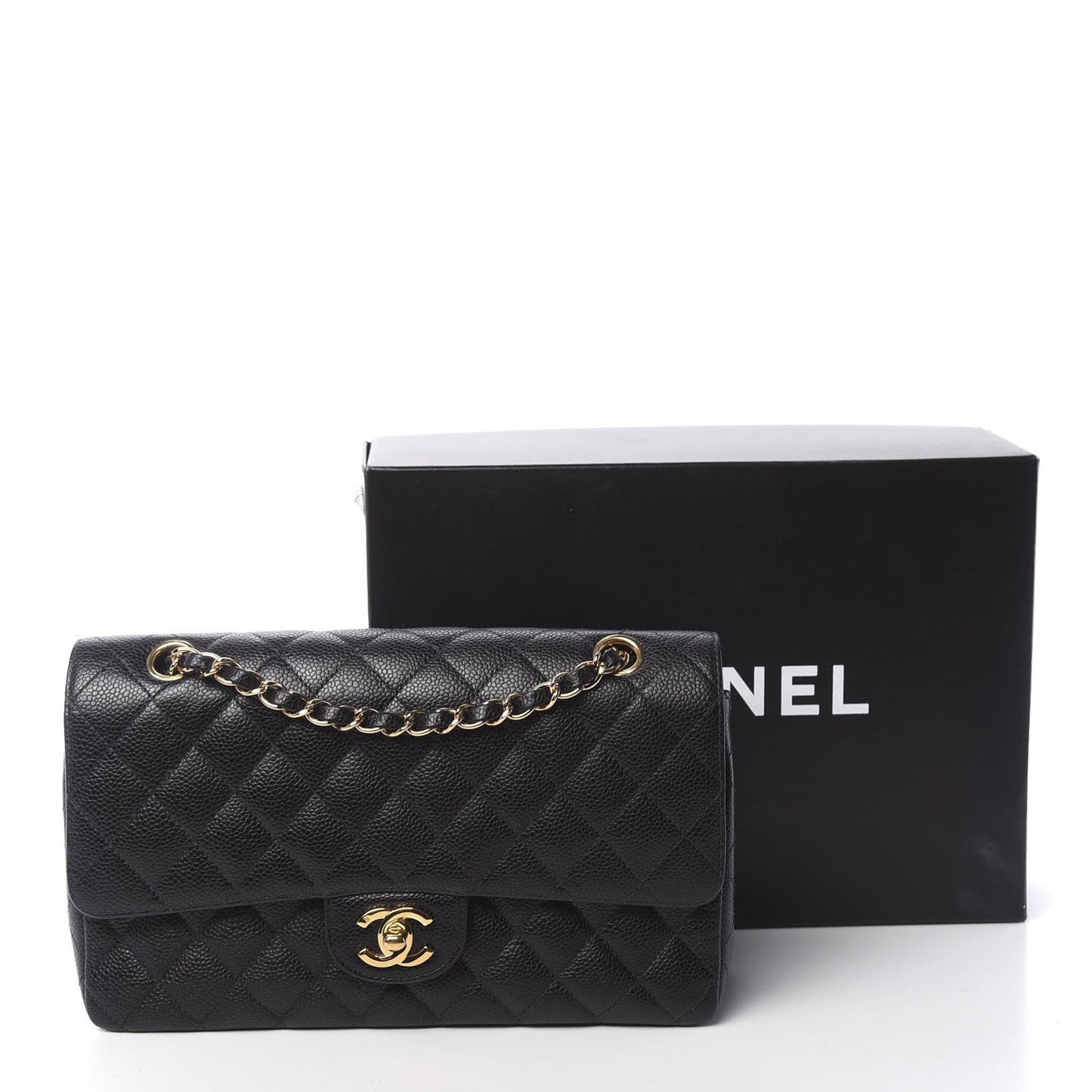 Caviar Quilted Medium Double Flap Black