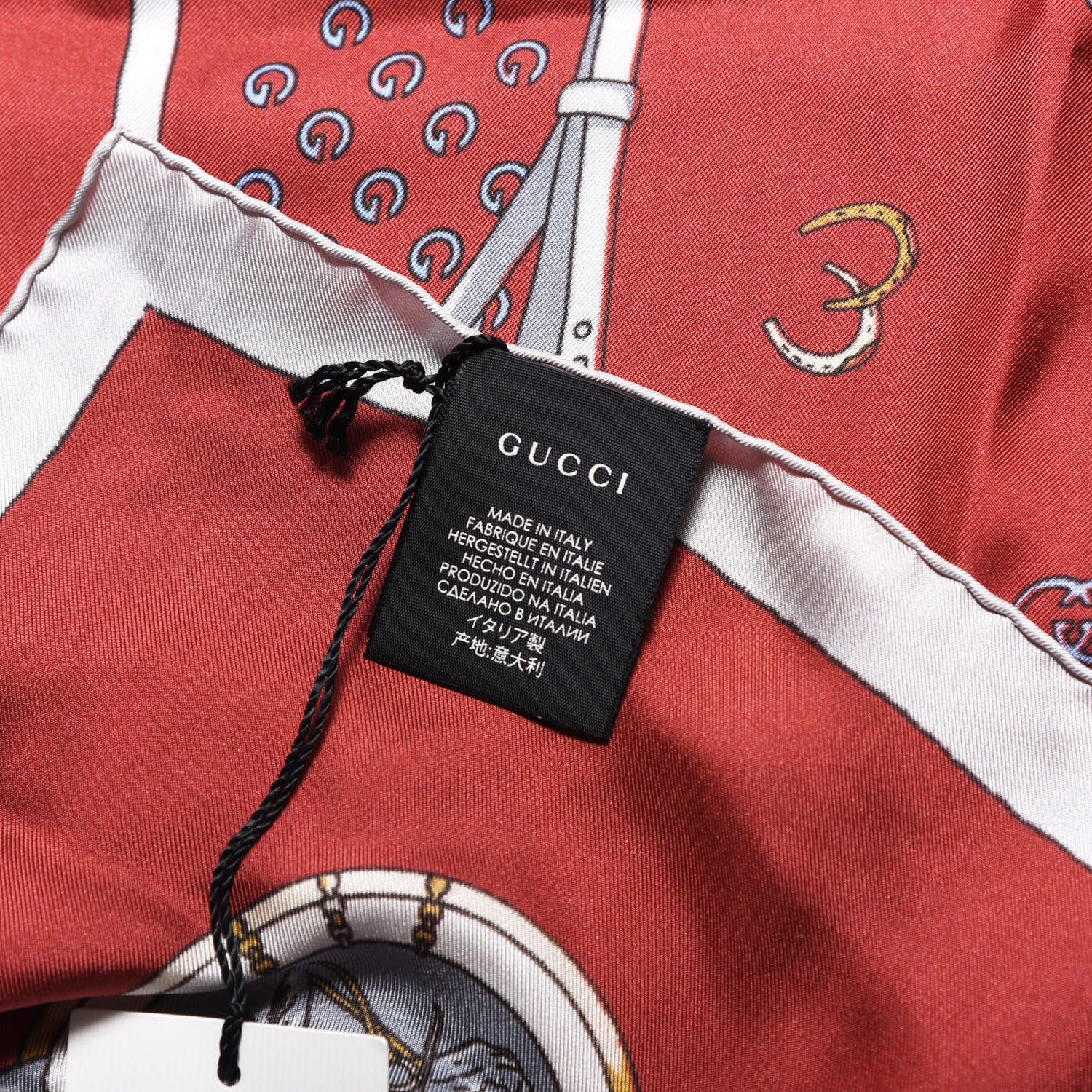 Gucci Silk Horseshoe Print Scarf Red 3 of 4