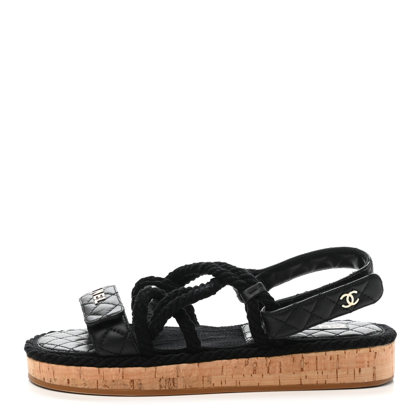 Cord Lambskin Quilted Logo Sandals 39 Black