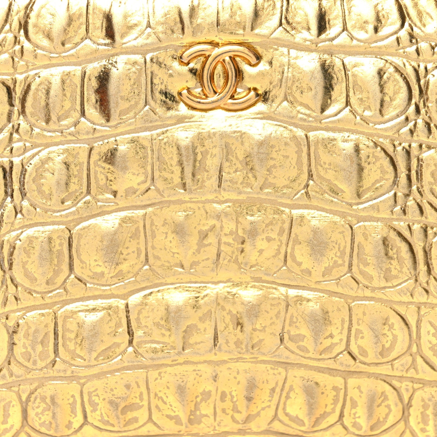 Chanel Metallic Calfskin Crocodile Embossed Cocodile Small Cosmetic Case Gold 8 of 9