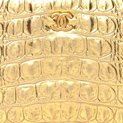 Chanel Metallic Calfskin Crocodile Embossed Cocodile Small Cosmetic Case Gold 8 of 9