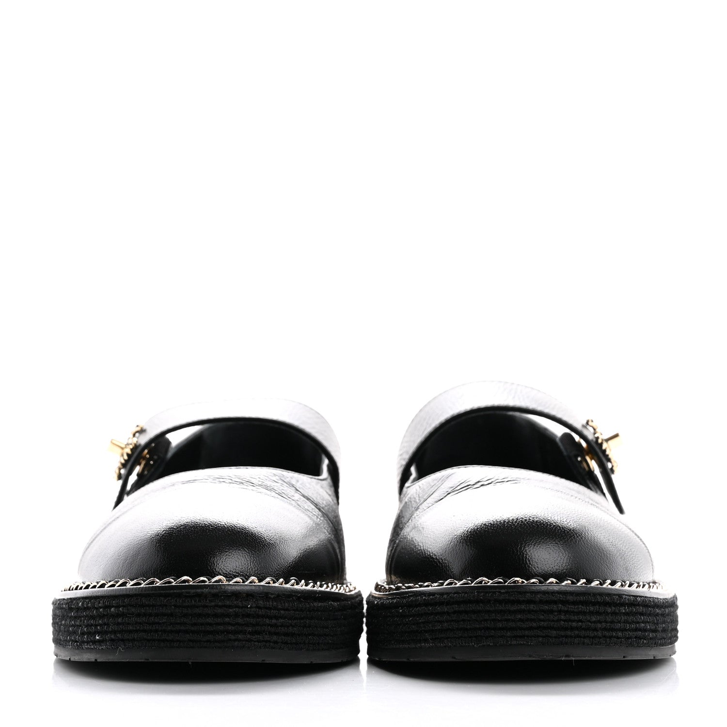 Chanel Crumpled Lambskin Cap Toe Chain CC Turnlock Mary Jane Flats 39 Black 3 of 11