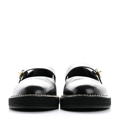 Chanel Crumpled Lambskin Cap Toe Chain CC Turnlock Mary Jane Flats 39 Black 3 of 11