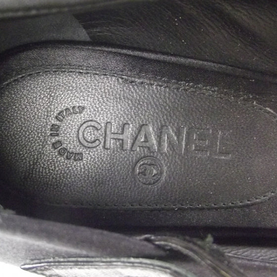 Chanel Satin Quilted Pearl Platform Heels 39 Black 5 of 7