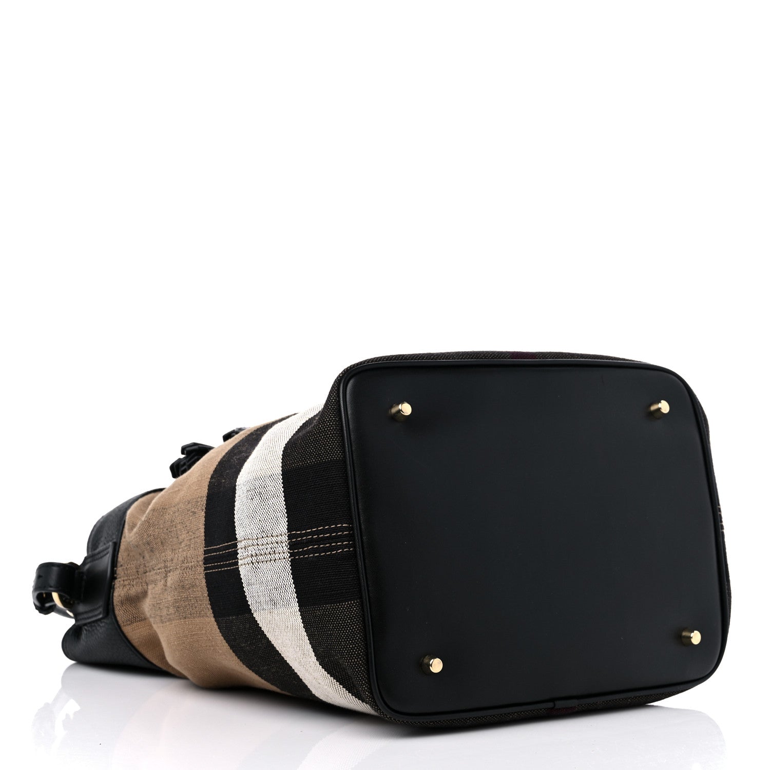 Burberry Grainy Calfskin Canvas Mega Check Medium Ashby Tassel Hobo Black 4 of 10
