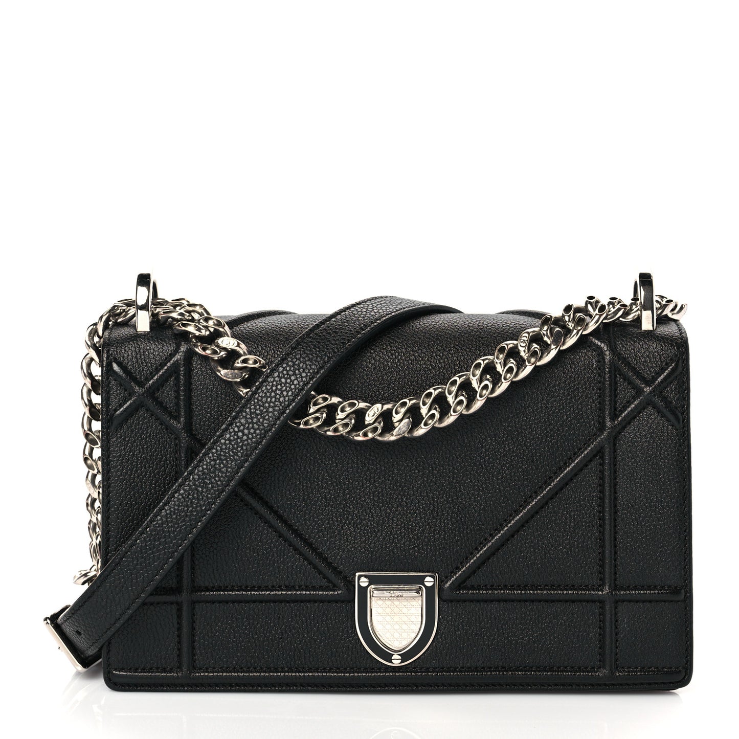 Grained Calfskin Medium Diorama Flap Bag Black