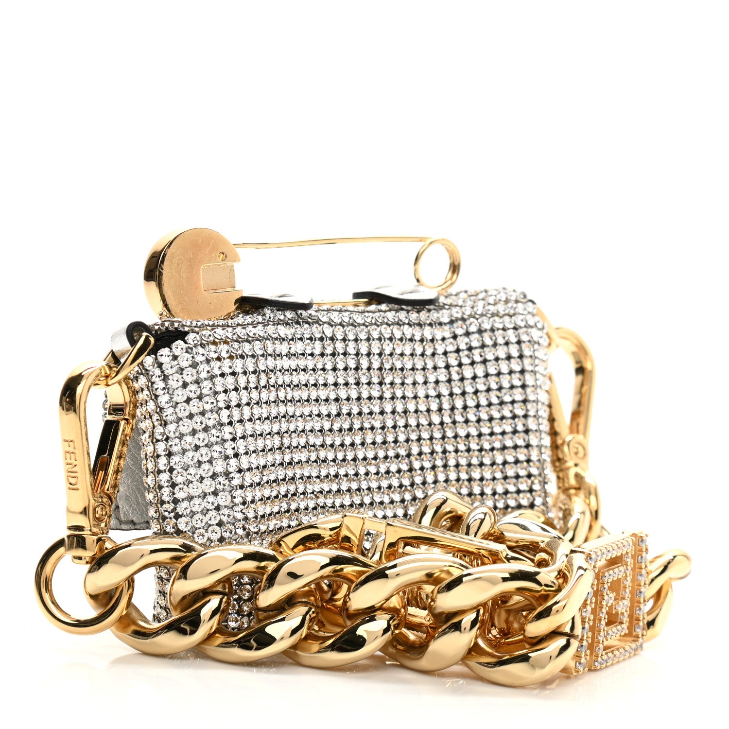 Fendi X VERSACE Crystal Fendace Nano Brooch Baguette Gold Silver