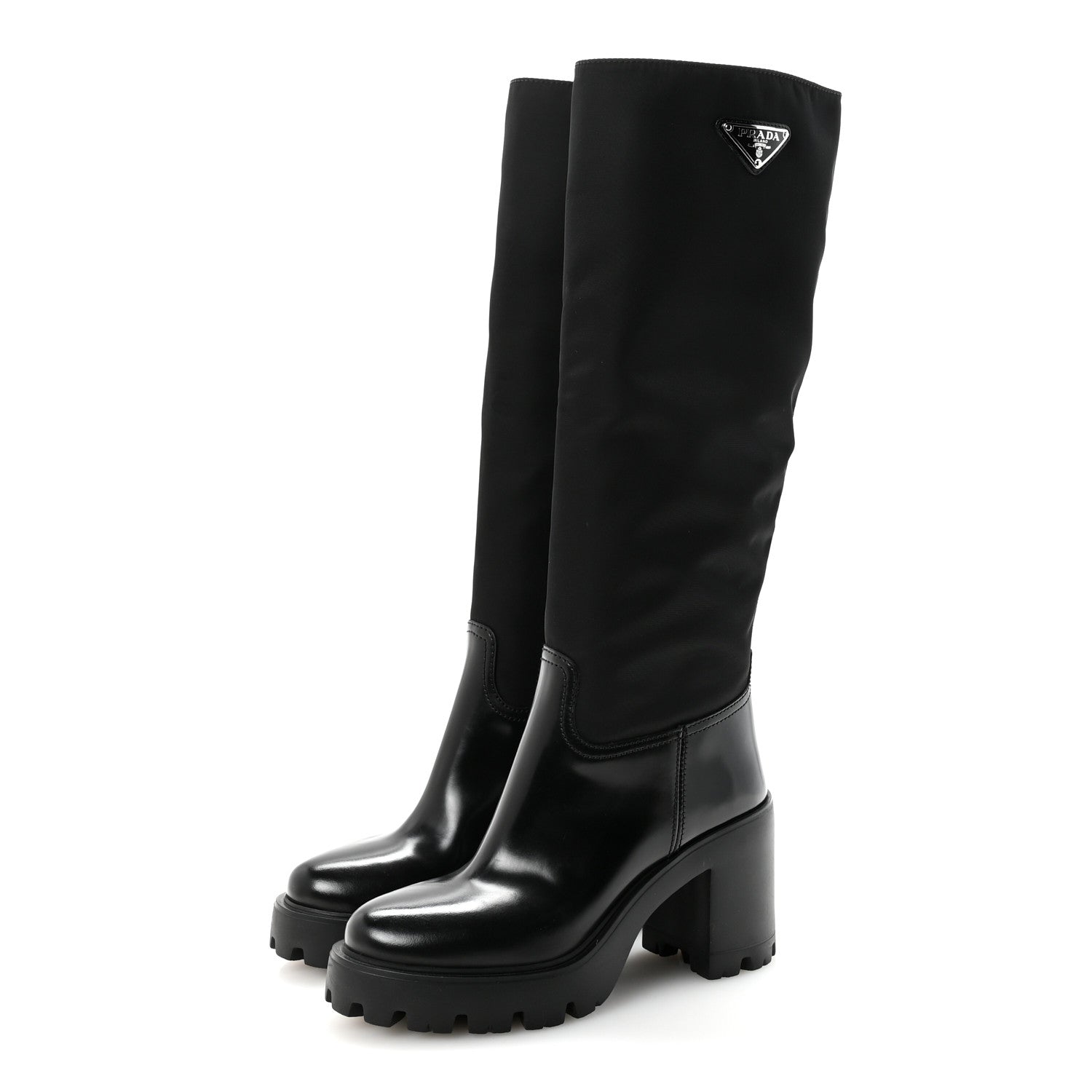 Prada Spazzolato Re-Nylon Metal Triangle Logo 90mm Tall Boots 36 Black 4 of 10