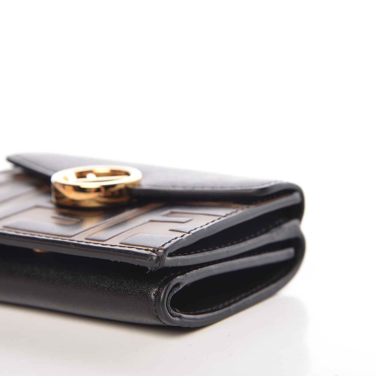 Vitello Liberty F is Fendi Bi-Color FF 1974 Embossed Micro Tri-Fold Envelope Wallet Maya Black