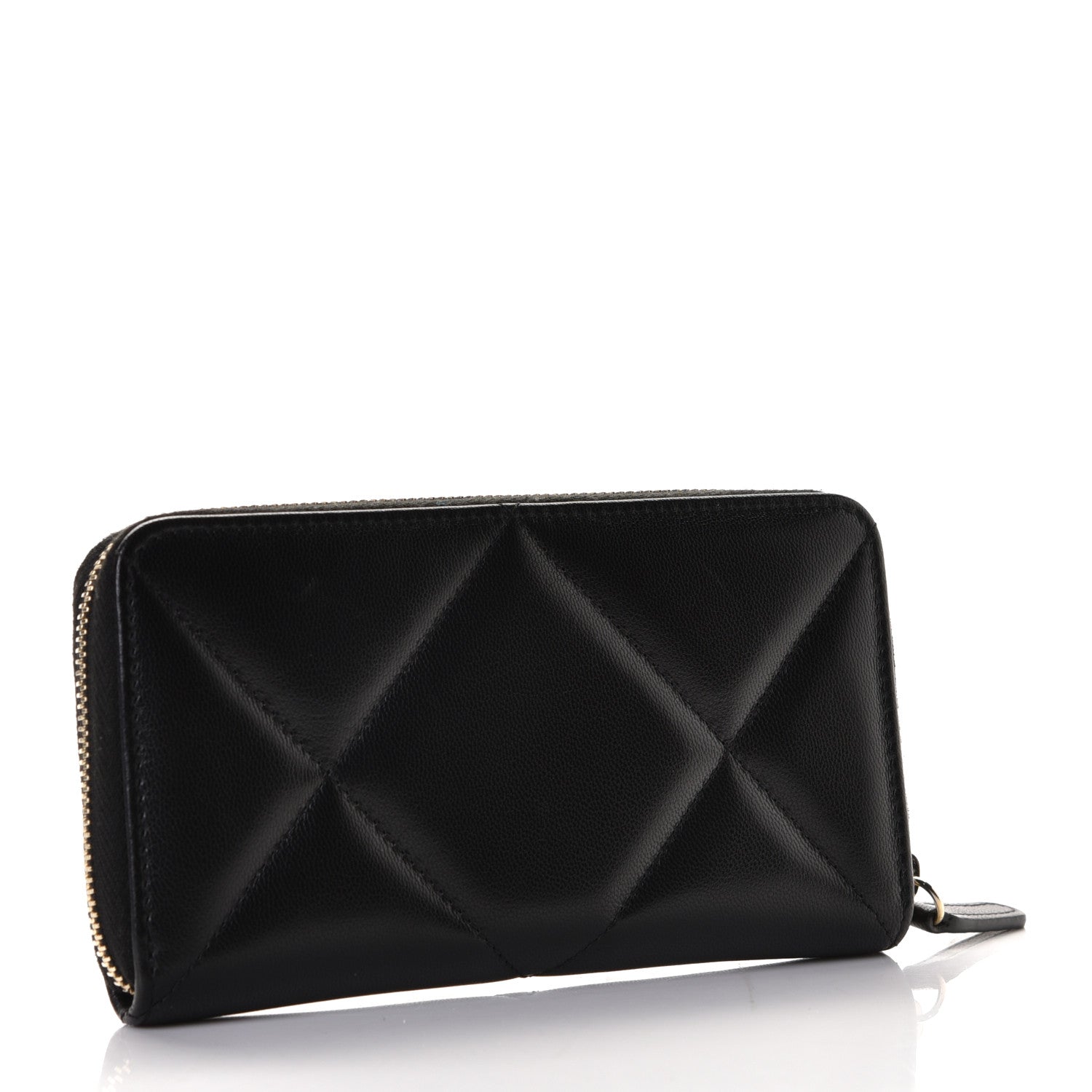Chanel Shiny Goatskin Quilted Chanel 19 Long Zipped Around Wallet Black 3 of 8