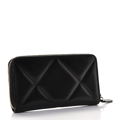 Chanel Shiny Goatskin Quilted Chanel 19 Long Zipped Around Wallet Black 3 of 8