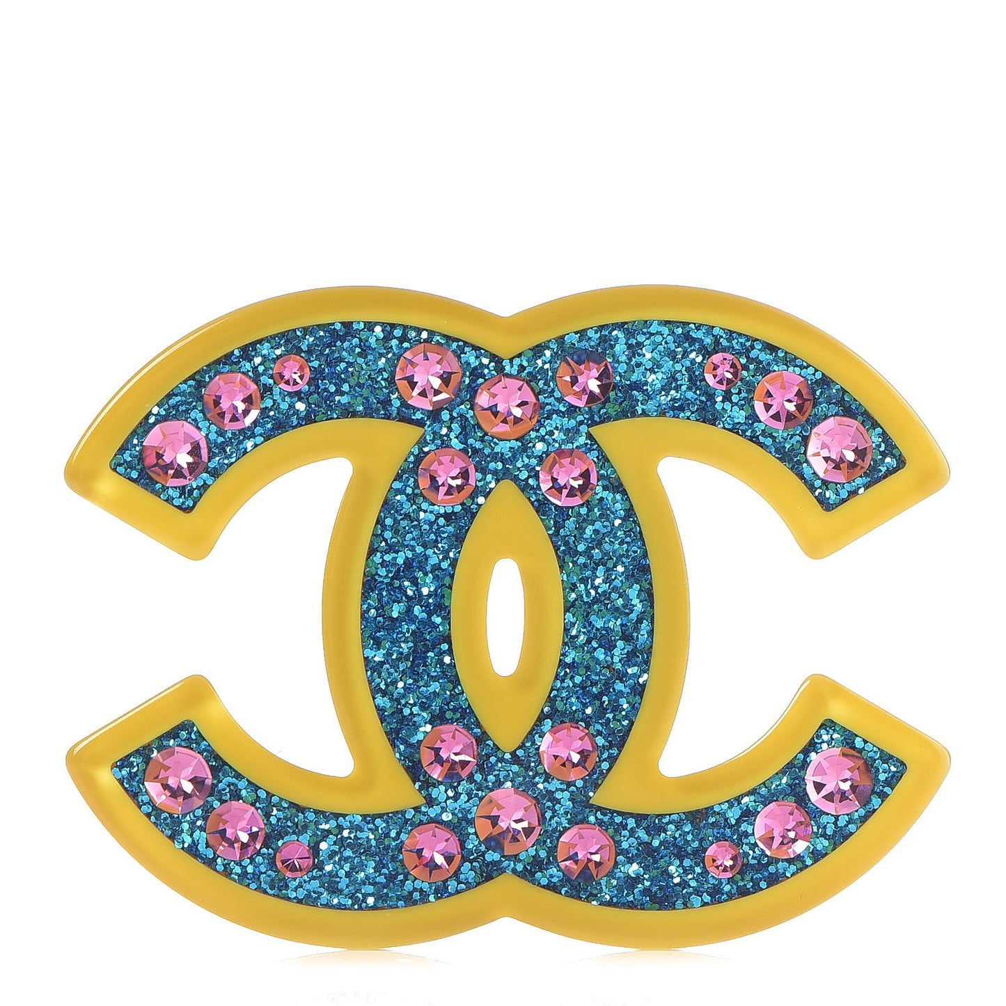 Resin Glitter Crystal CC Brooch Yellow Blue