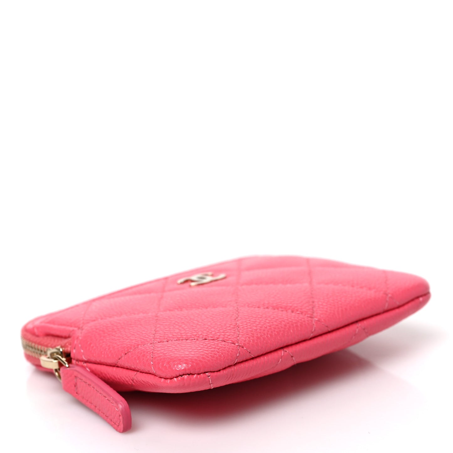 Caviar Quilted Zip Card Holder Wallet Pink
