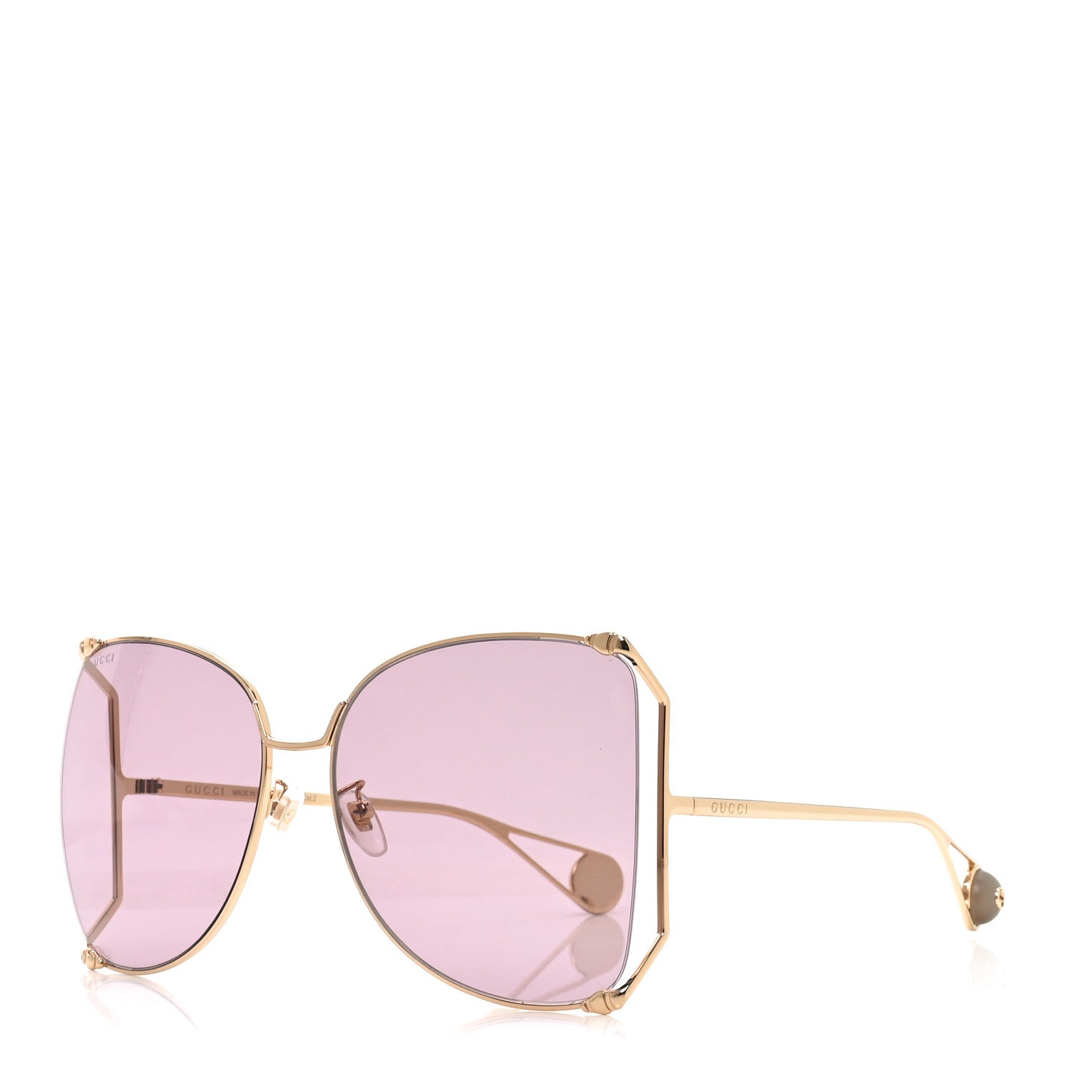 Gucci Metal Oversized Round Sunglasses GG0252S Gold Pink 1 of 7