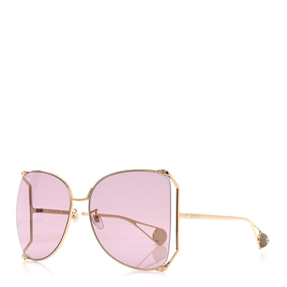 Gucci Metal Oversized Round Sunglasses GG0252S Gold Pink 1 of 7