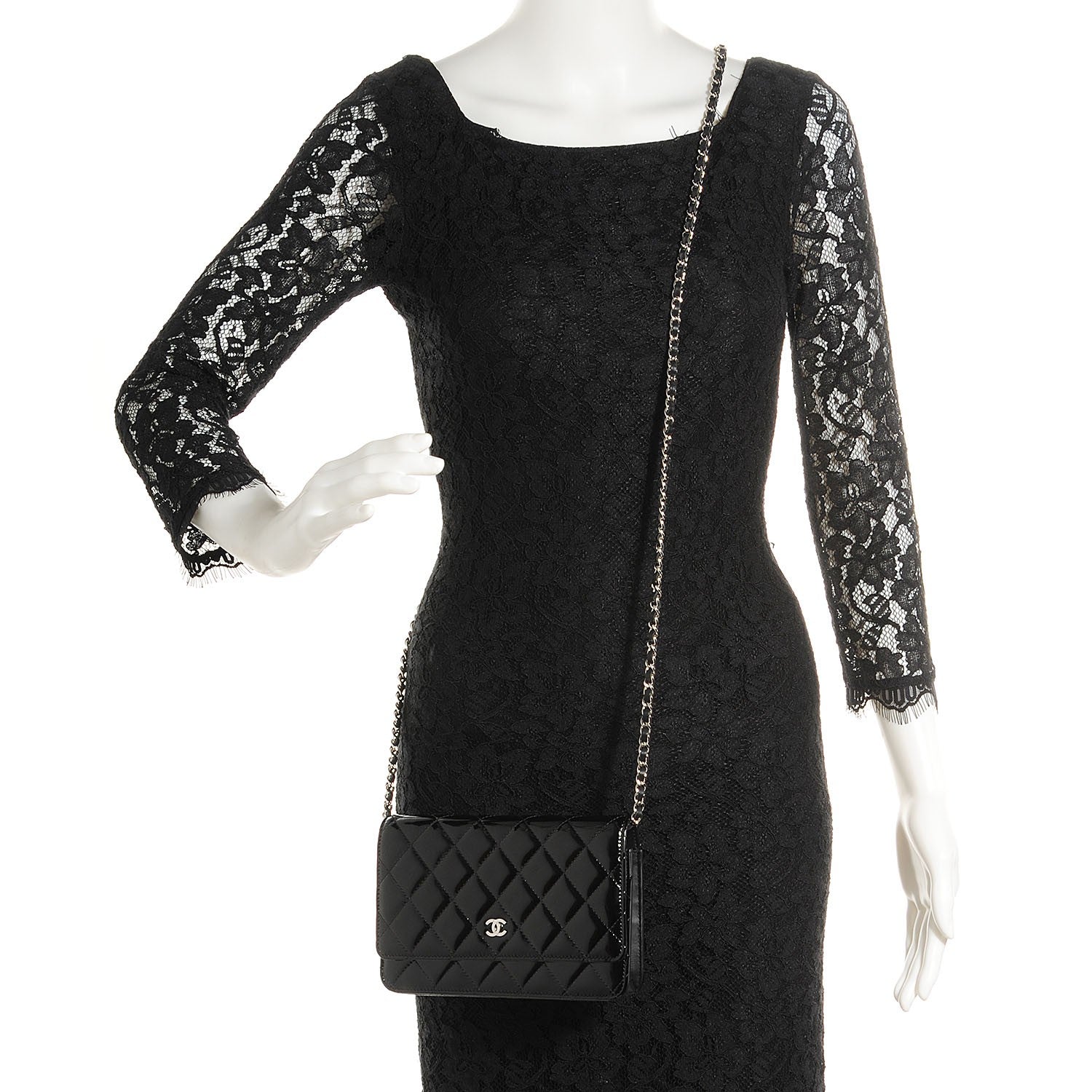 Chanel Patent Quilted Wallet On Chain WOC Black 1 of 9