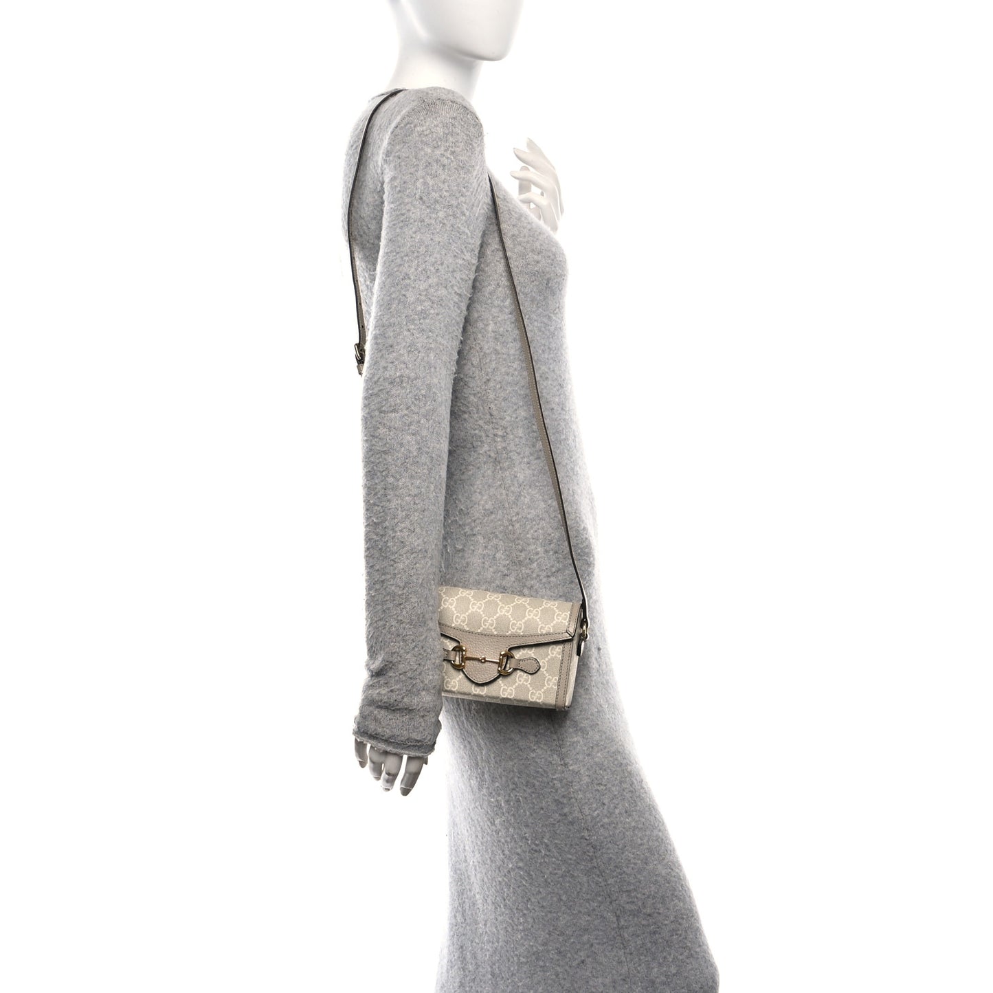 GG Supreme Monogram Textured Dollar Calfskin Mini Horsebit 1955 Shoulder Bag Beige Mystic White Oatmeal